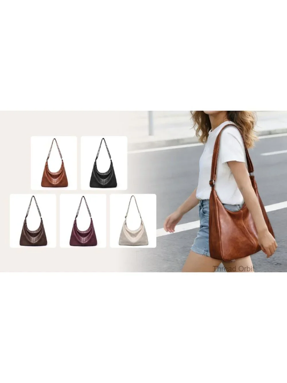 Vegan Leather Slouchy Hobo Shoulder Bag Zip Closure